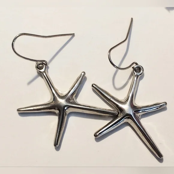 Silver & Gold Tone Earring Lot Of Four Pairs Hoops Dangle Starfish Handmade (4) - Picture 5 of 5